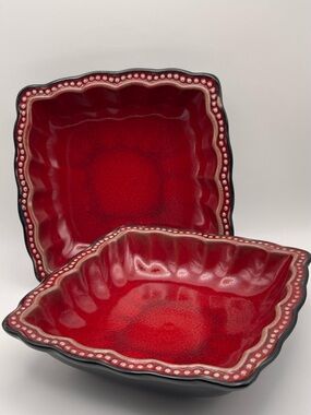 Roscher Hobnail Red & Black Square Stoneware Bowl  7.5” | Set of 2